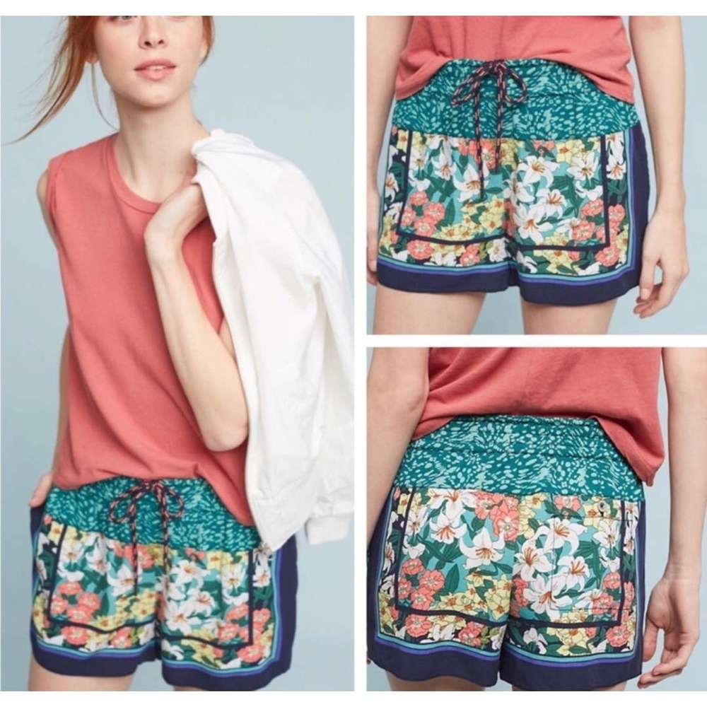 Anthropologie Hei Hei Shorts Floral Elastic Tie Pockets Size Small